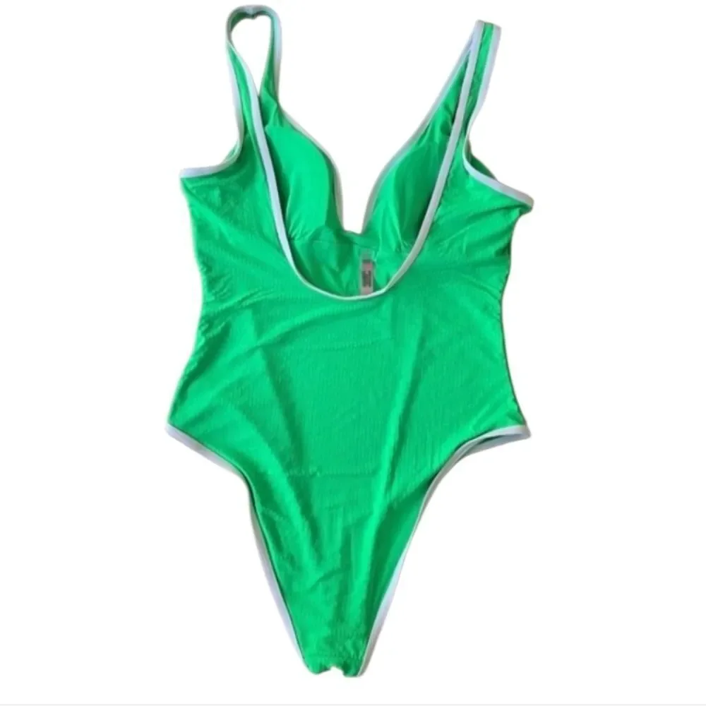 NEW-YMI Green One Piece Swimsuit with Plunging V-Neckline
